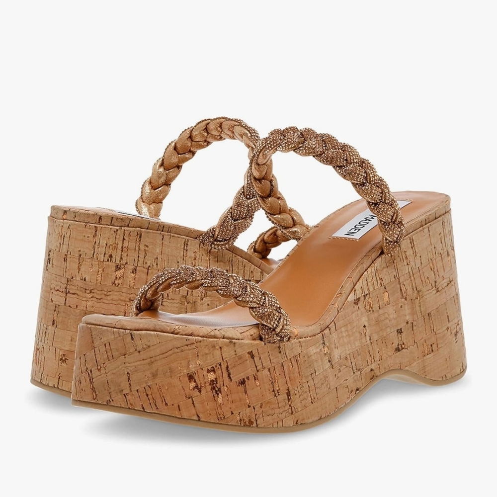 Steve Madden Tan Cork Wedge Sandals